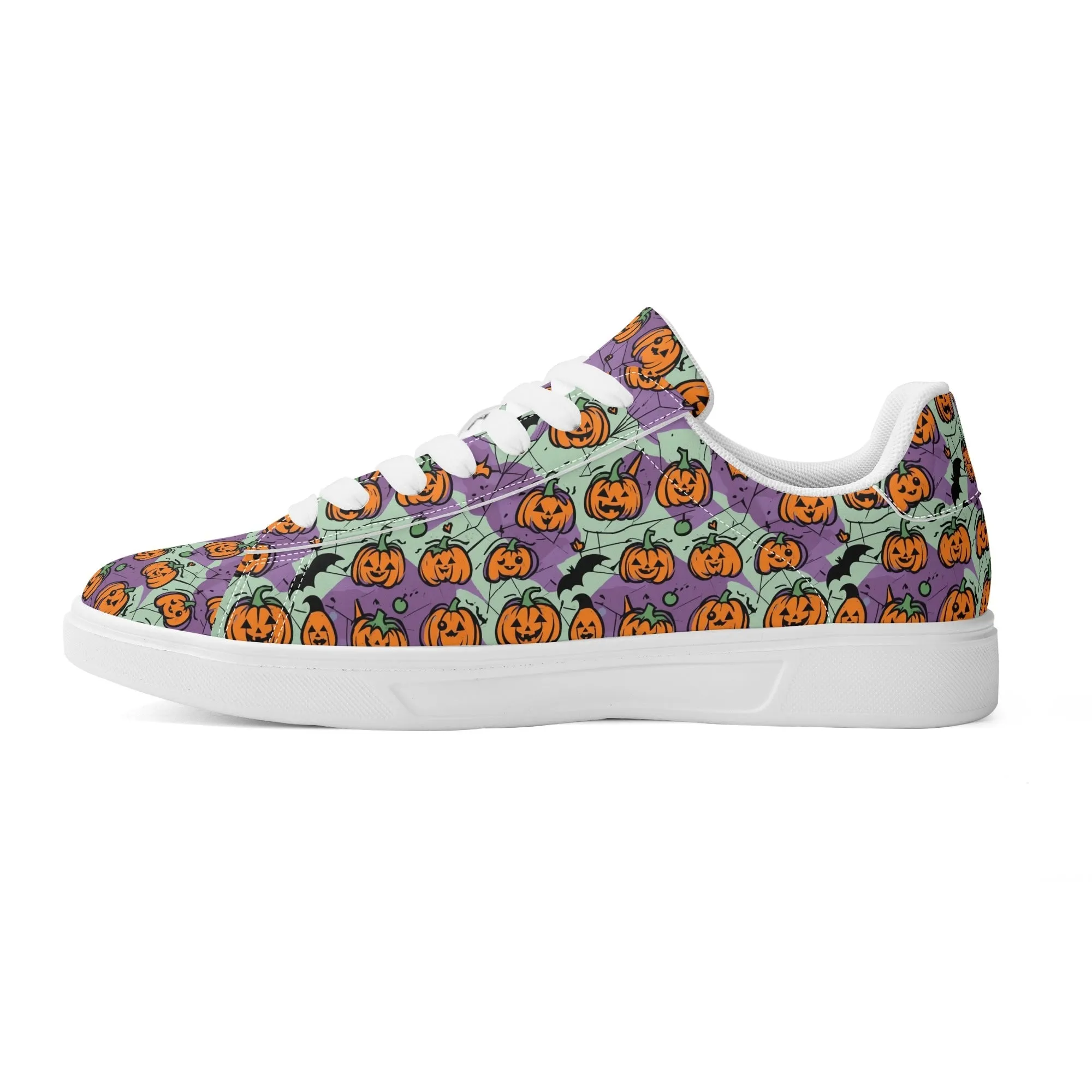 Purple and Green Cute Pumpkins Adult Lightweight Brand Low Top Leather Shoes