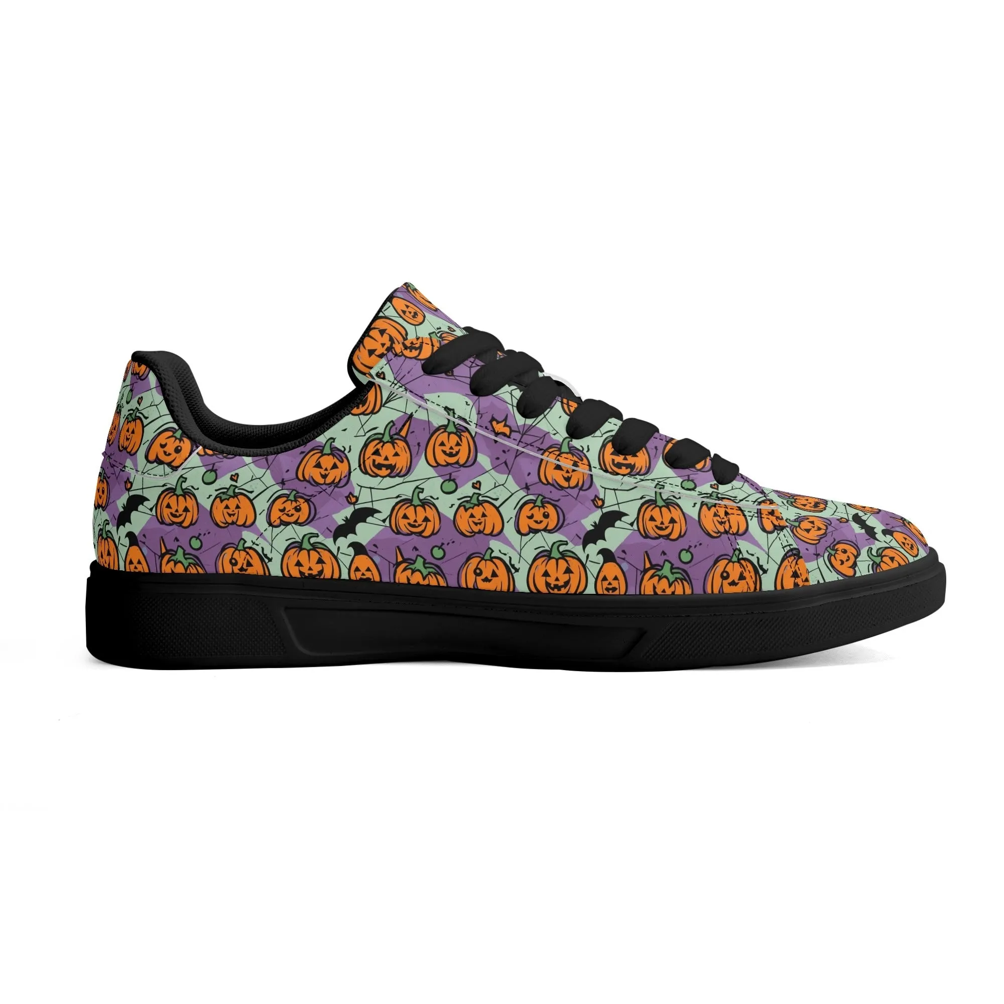 Purple and Green Cute Pumpkins Adult Lightweight Brand Low Top Leather Shoes