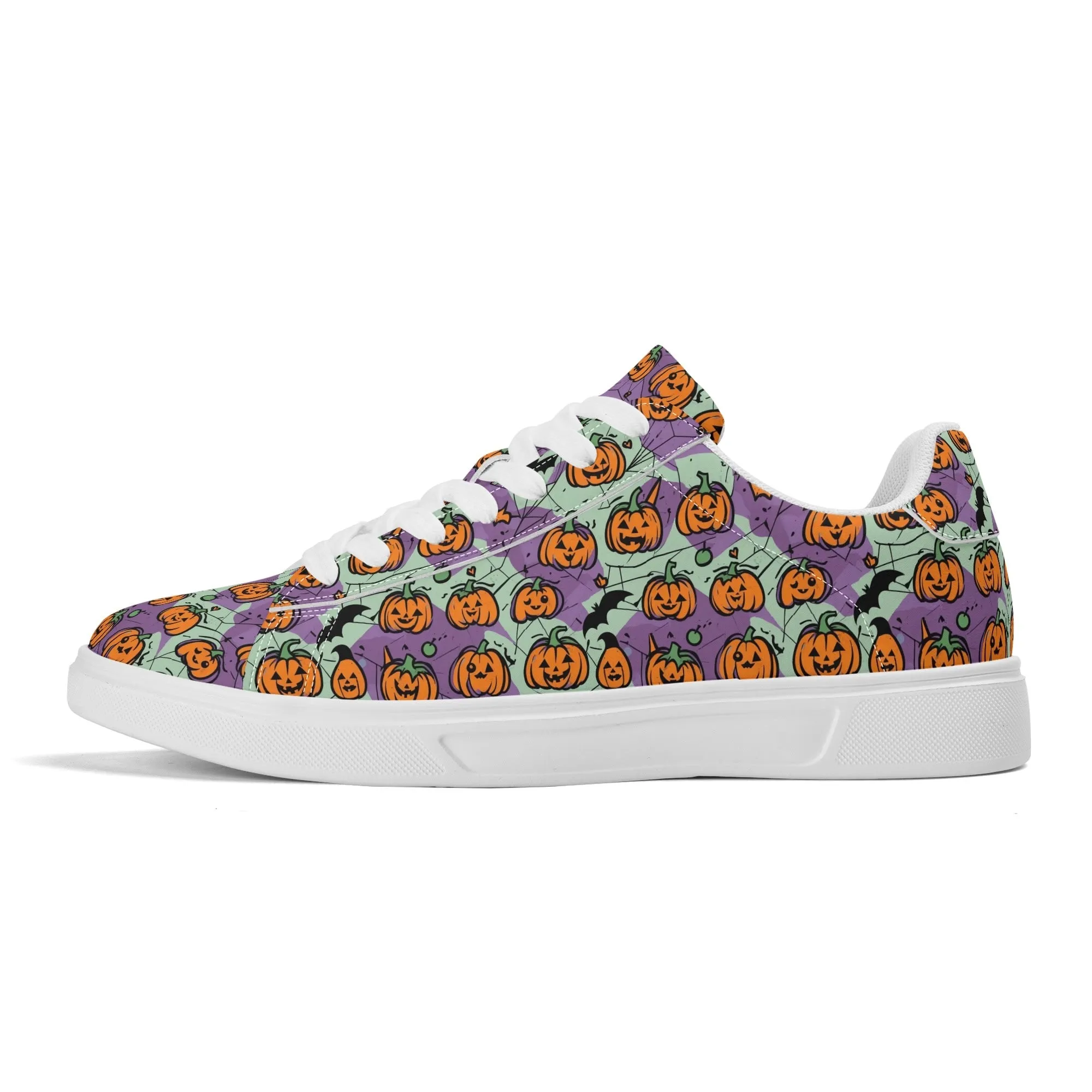 Purple and Green Cute Pumpkins Adult Lightweight Brand Low Top Leather Shoes