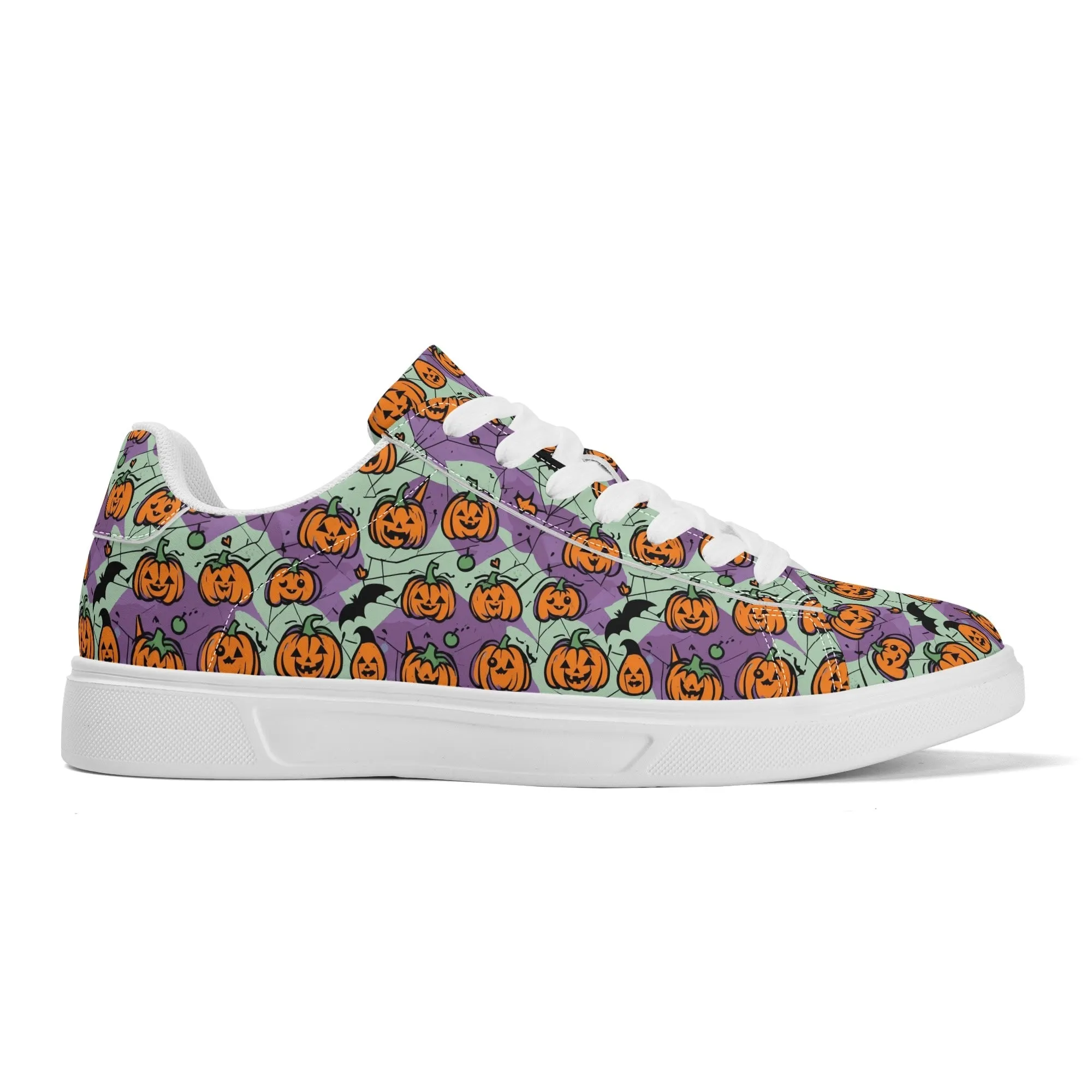 Purple and Green Cute Pumpkins Adult Lightweight Brand Low Top Leather Shoes