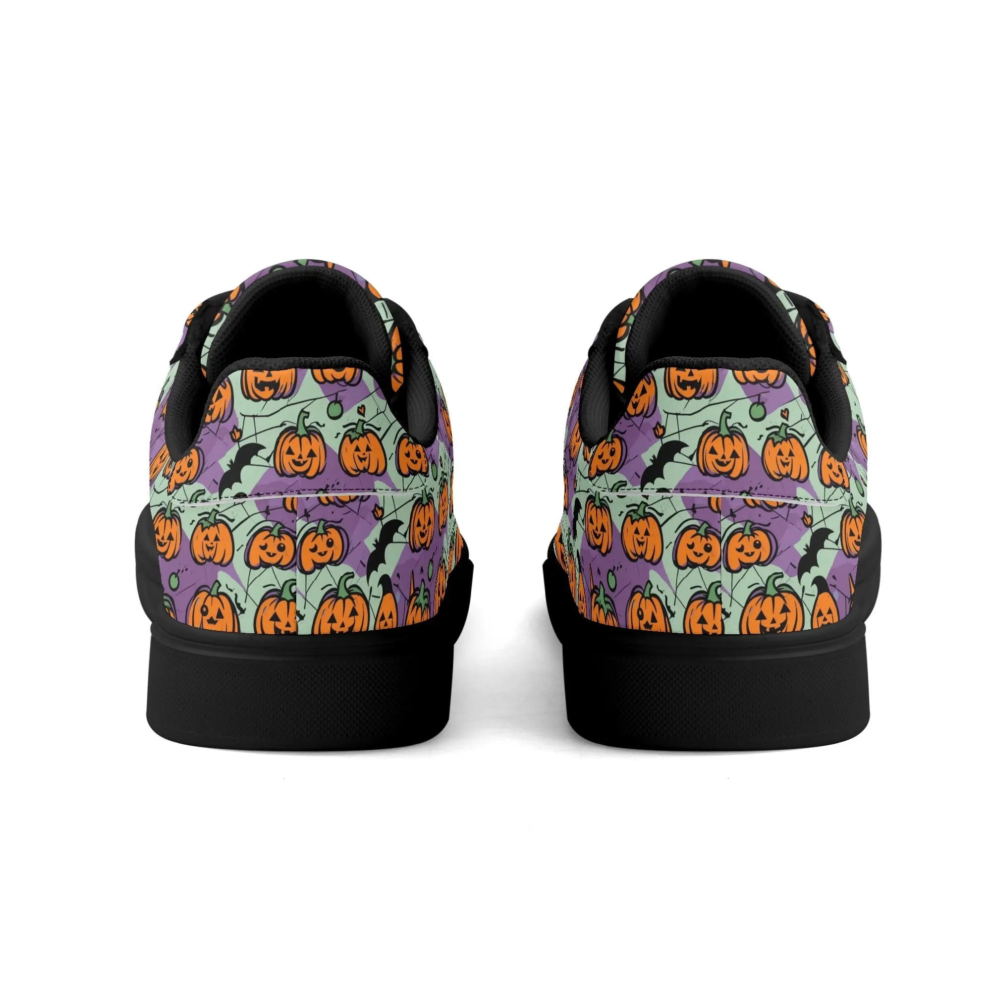 Purple and Green Cute Pumpkins Adult Lightweight Brand Low Top Leather Shoes