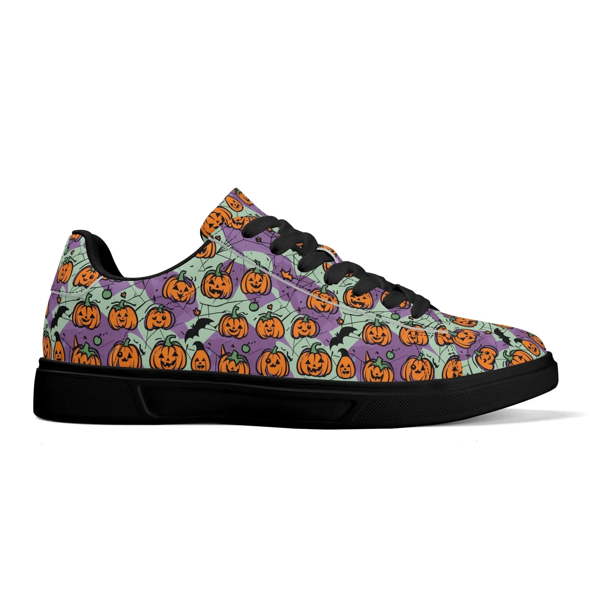 Purple and Green Cute Pumpkins Adult Lightweight Brand Low Top Leather Shoes