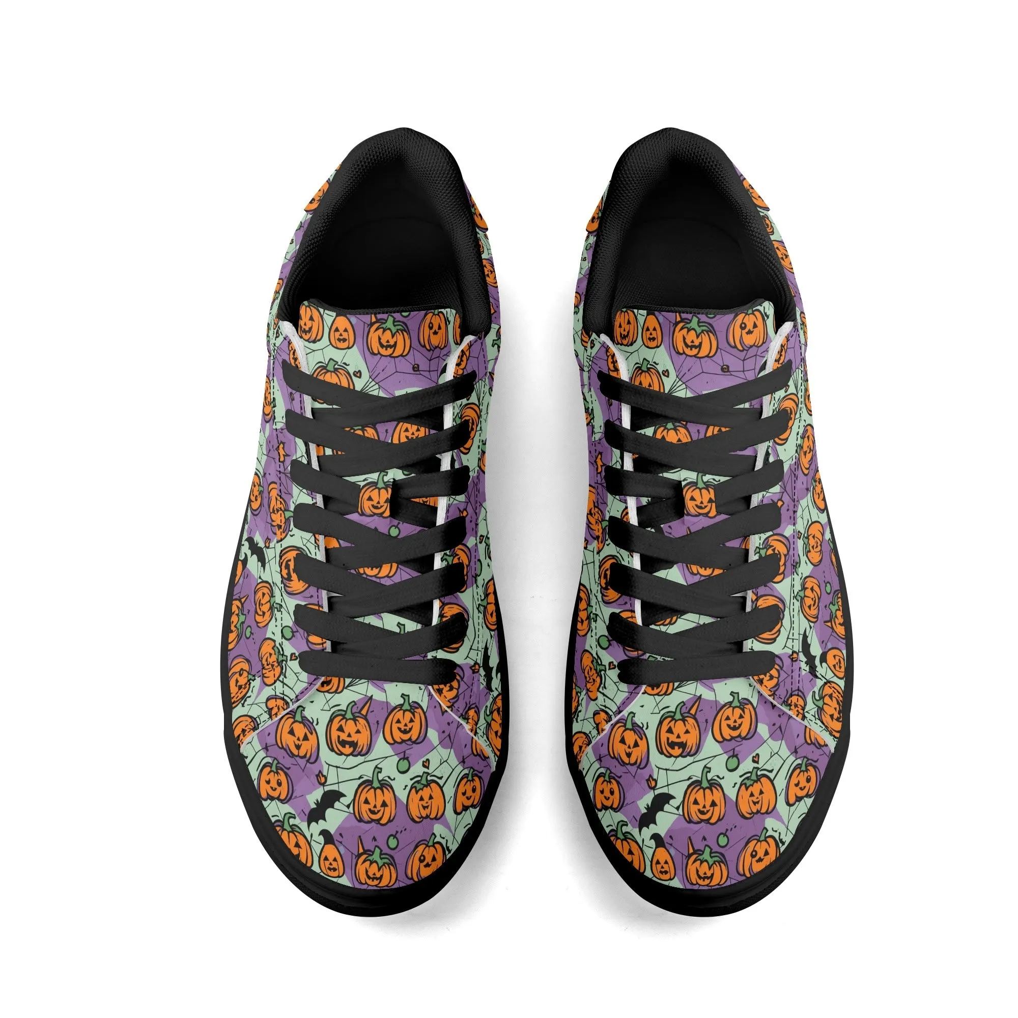 Purple and Green Cute Pumpkins Adult Lightweight Brand Low Top Leather Shoes