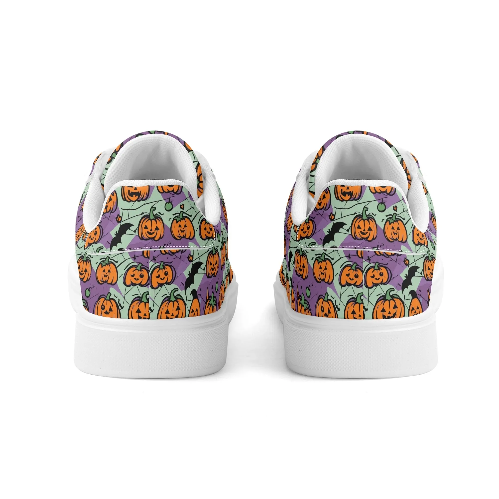 Purple and Green Cute Pumpkins Adult Lightweight Brand Low Top Leather Shoes