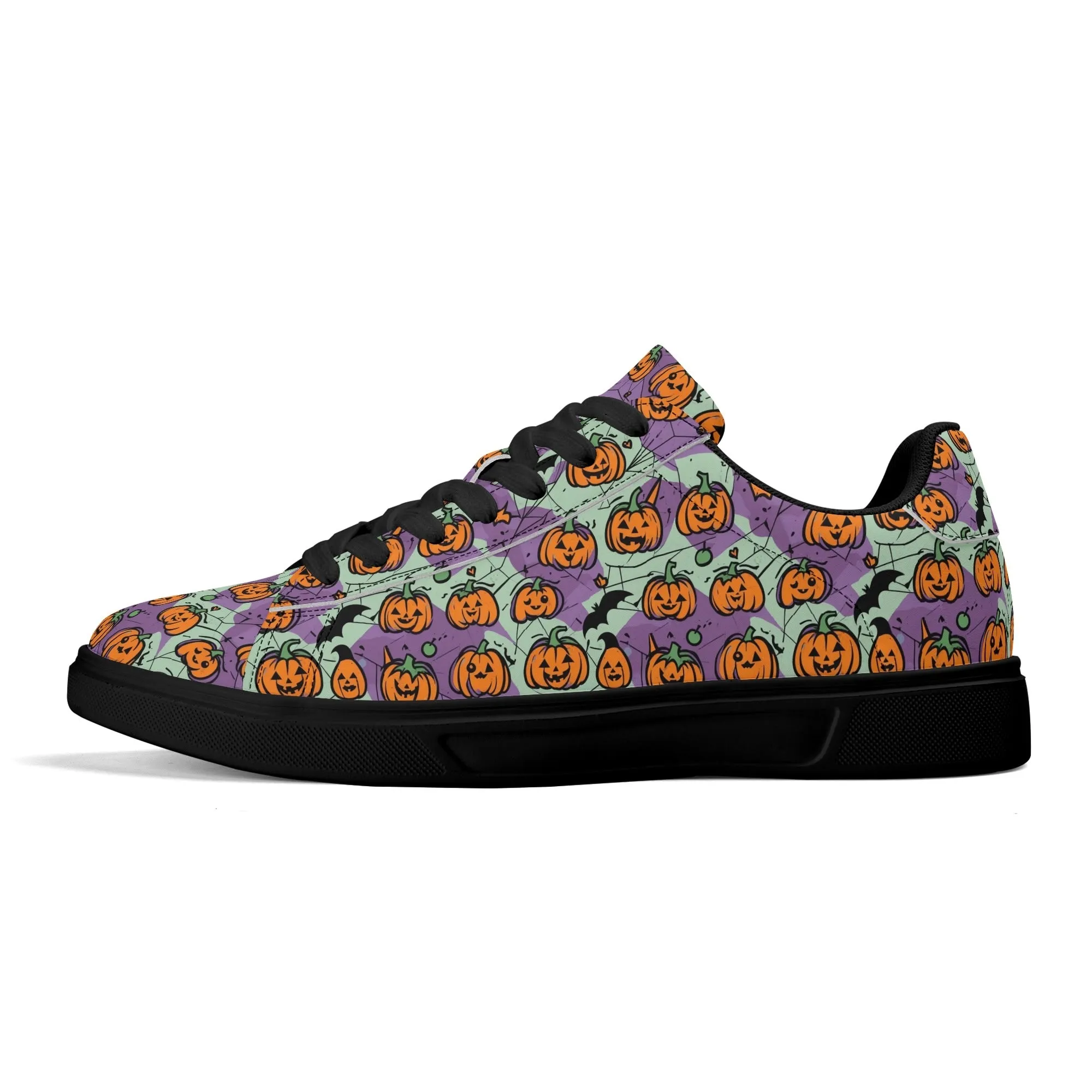 Purple and Green Cute Pumpkins Adult Lightweight Brand Low Top Leather Shoes