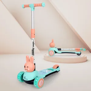 R for Rabbit Road Runner Bunny Kids Scooter, 3 Level Adjustable Height, Smart Fold & PU LED Wheels Kick Scooter with Brake for 3  Years Kids, Weight Capacity upto 75kgs|6 Months Warranty|(Green Peach)