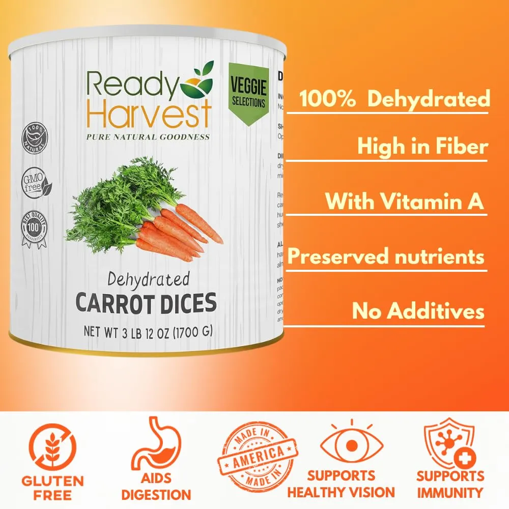 Ready Harvest Dehydrated Carrots - 25 Year Shelf Life - Six #10 Cans