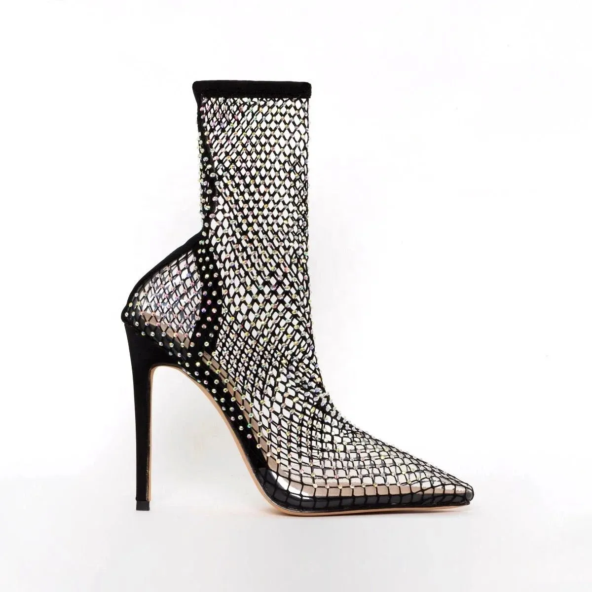 Rhineston Mesh Socks Heel Boots