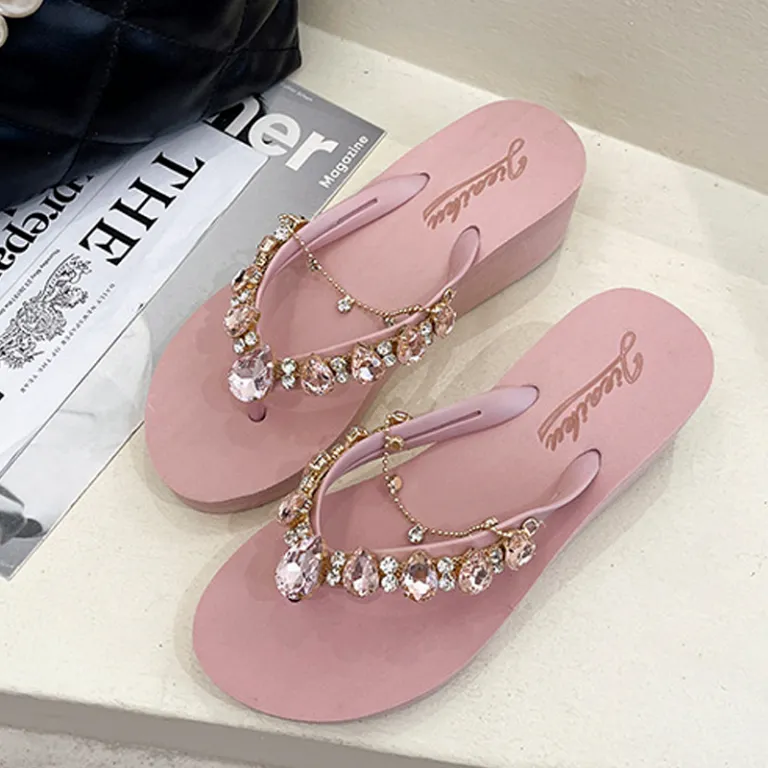 Rhinestone Slippers Wedges Heels for Women and Girls