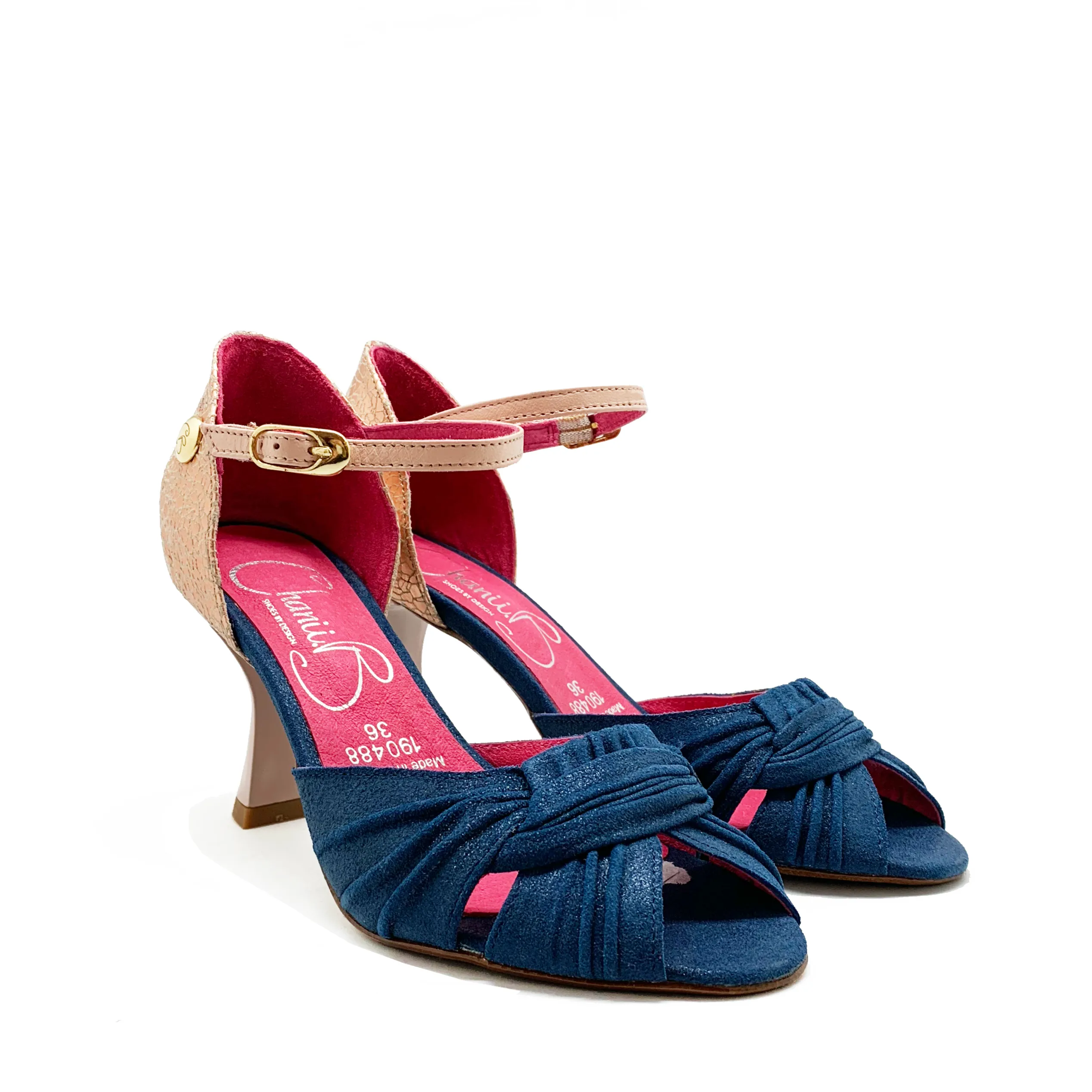 Scarlet -  Denim suede Blush heel peep toe shoe