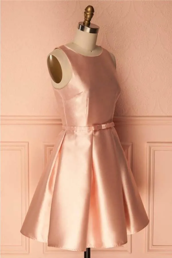 Simple Satin Short Prom Dress Homecoming Dresses with BowKnot PD146