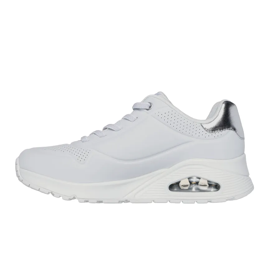 Skechers scarpa sneakers da donna Uno Shimmer Away 155196/WSL bianco-argento