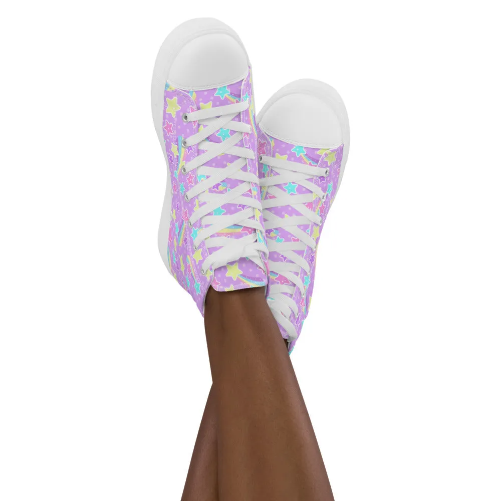 Starry Party Purple Women’s High Top Canvas Shoes