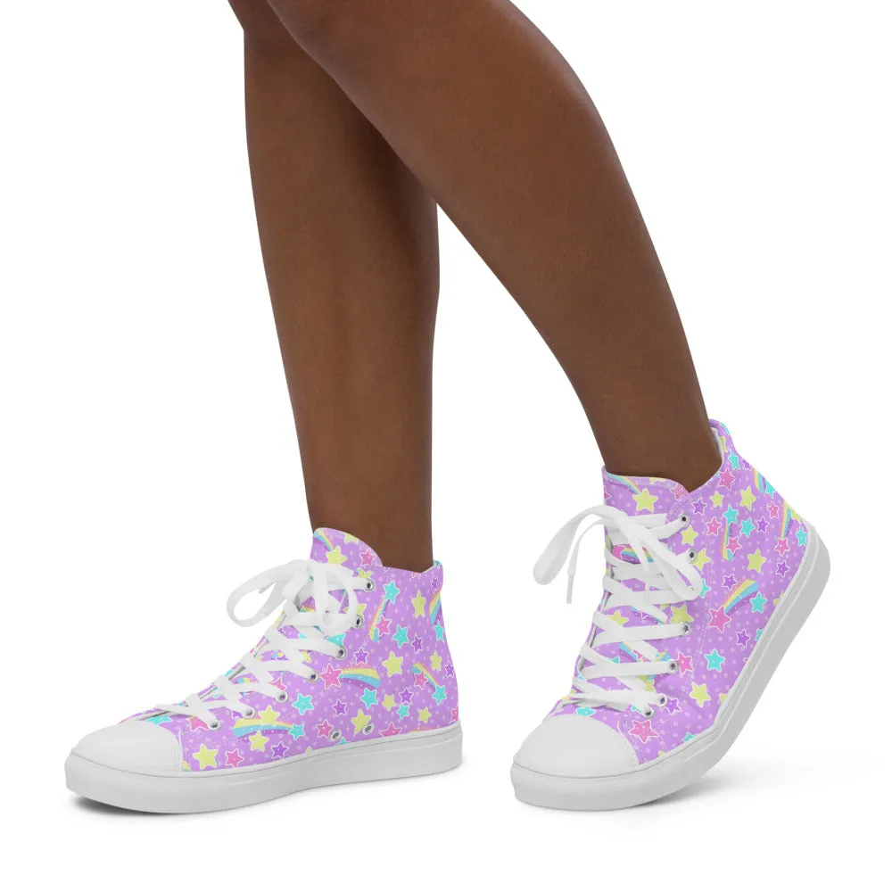 Starry Party Purple Women’s High Top Canvas Shoes