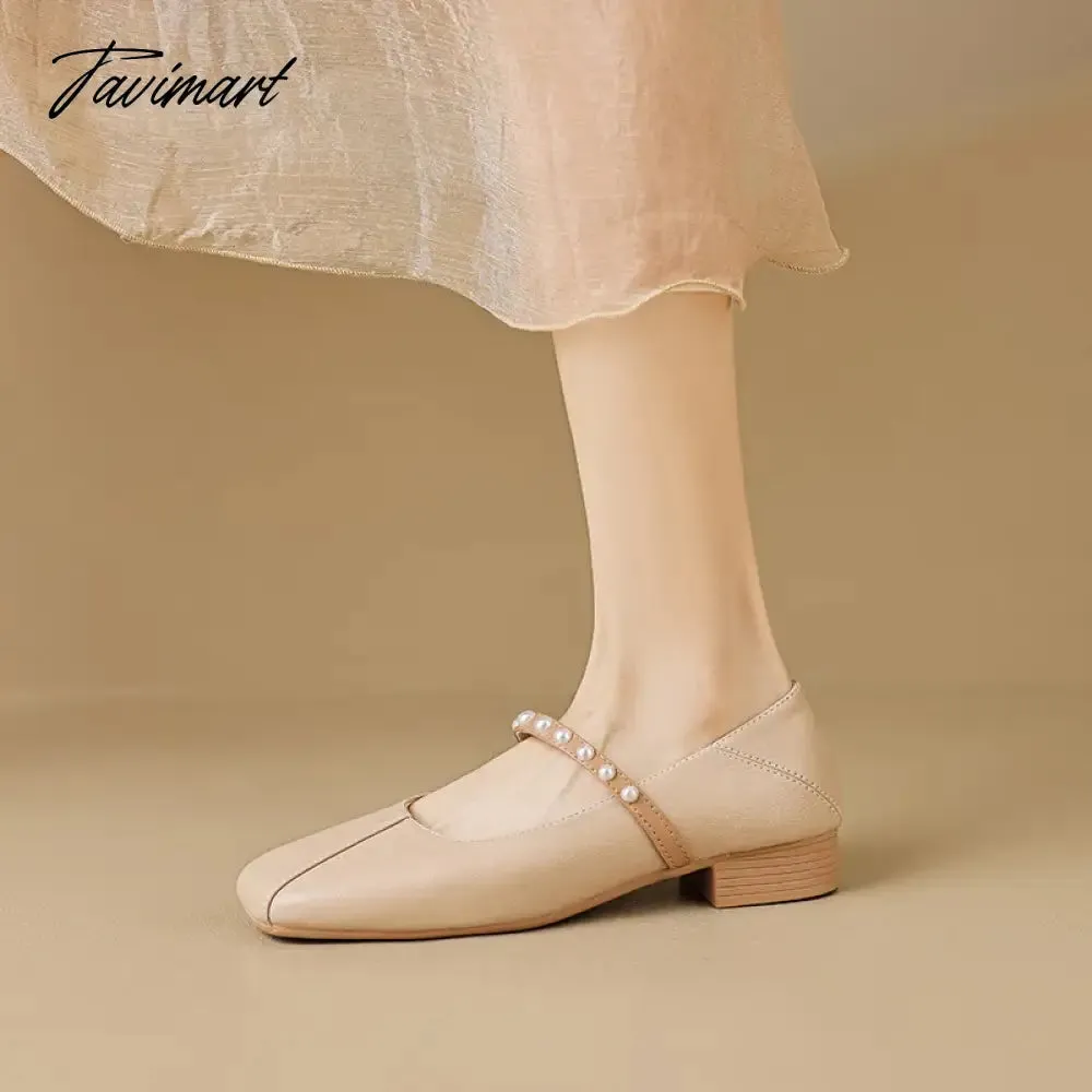 TAVIMART  -  spring and autumn women's shoes low heels Korean style fashion pearl design career and party wear Ladies Casual Mary Jane