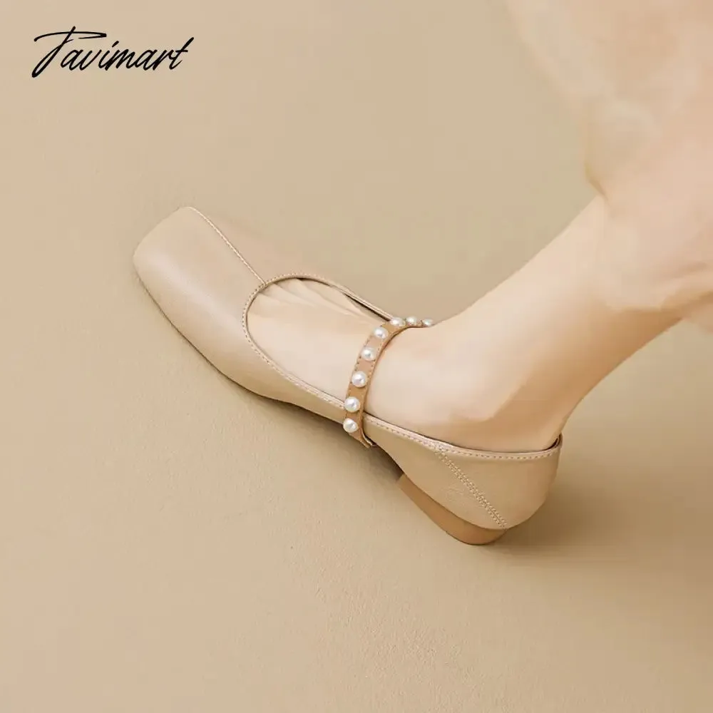 TAVIMART  -  spring and autumn women's shoes low heels Korean style fashion pearl design career and party wear Ladies Casual Mary Jane