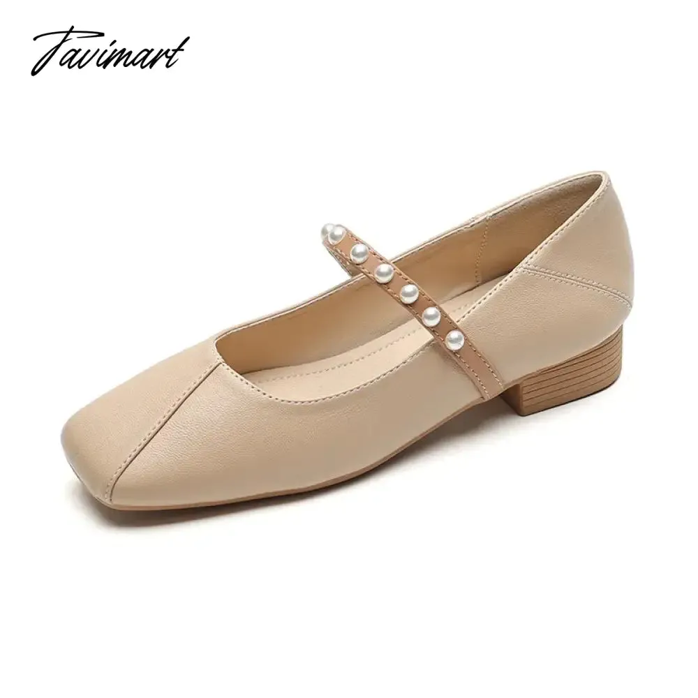 TAVIMART  -  spring and autumn women's shoes low heels Korean style fashion pearl design career and party wear Ladies Casual Mary Jane