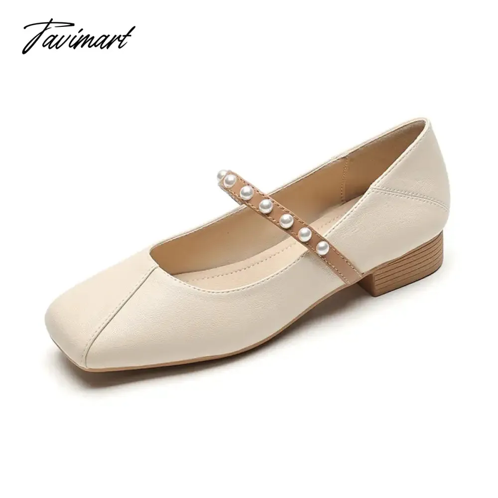 TAVIMART  -  spring and autumn women's shoes low heels Korean style fashion pearl design career and party wear Ladies Casual Mary Jane