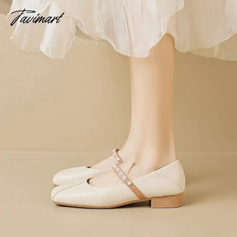 TAVIMART  -  spring and autumn women's shoes low heels Korean style fashion pearl design career and party wear Ladies Casual Mary Jane