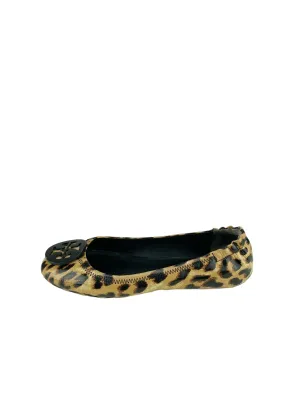 Tory Burch Women's Minnie Leopard Travel Ballet Flat Camel Black Size 7.5