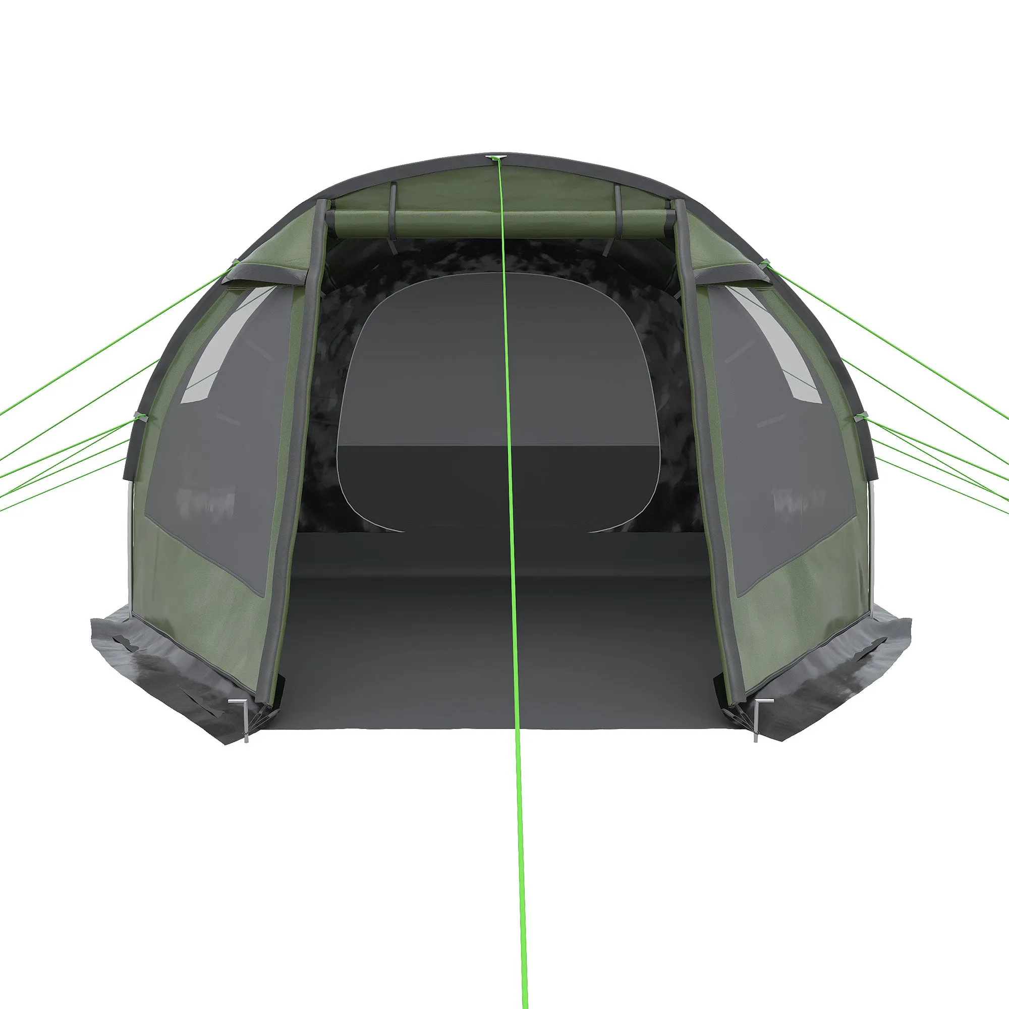 Two Room Tunnel Tent Camping Tent for 3-4 Man with Windows, Covers, Carry Bag, for Fishing, Hiking, Sports, Green