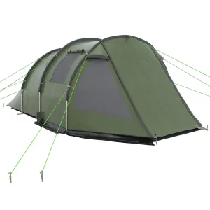 Two Room Tunnel Tent Camping Tent for 3-4 Man with Windows, Covers, Carry Bag, for Fishing, Hiking, Sports, Green