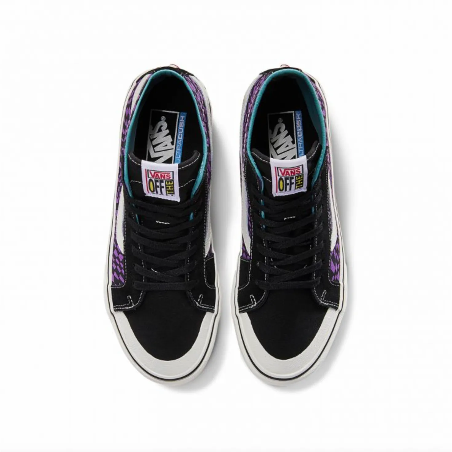 Vans Unisex Sk8 Hi Decon Warped Checkerboard Shoes - Black / Purple / White