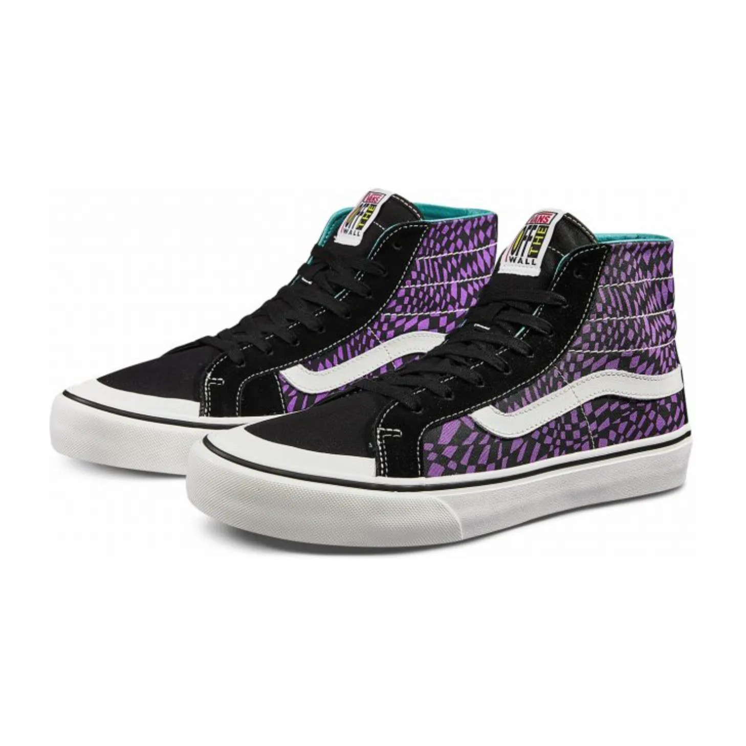 Vans Unisex Sk8 Hi Decon Warped Checkerboard Shoes - Black / Purple / White