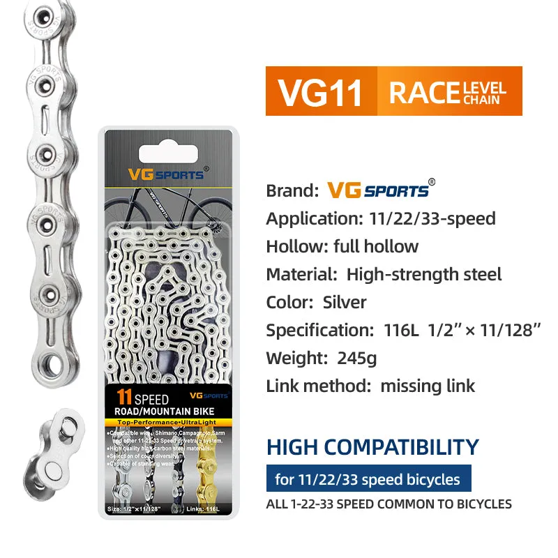 VG Sports Silver 8/9/10/11/12 Speed Bicycle Chain