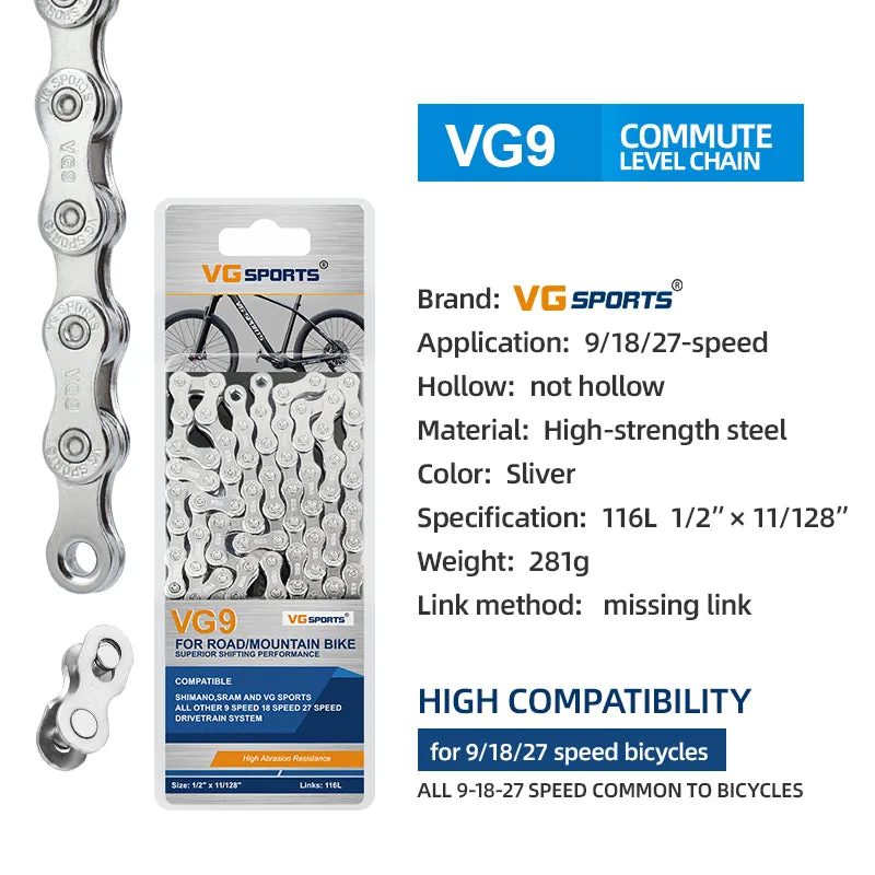 VG Sports Silver 8/9/10/11/12 Speed Bicycle Chain