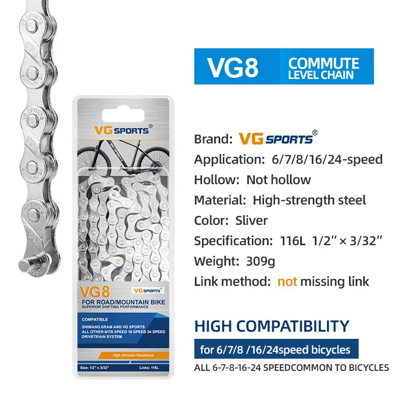 VG Sports Silver 8/9/10/11/12 Speed Bicycle Chain