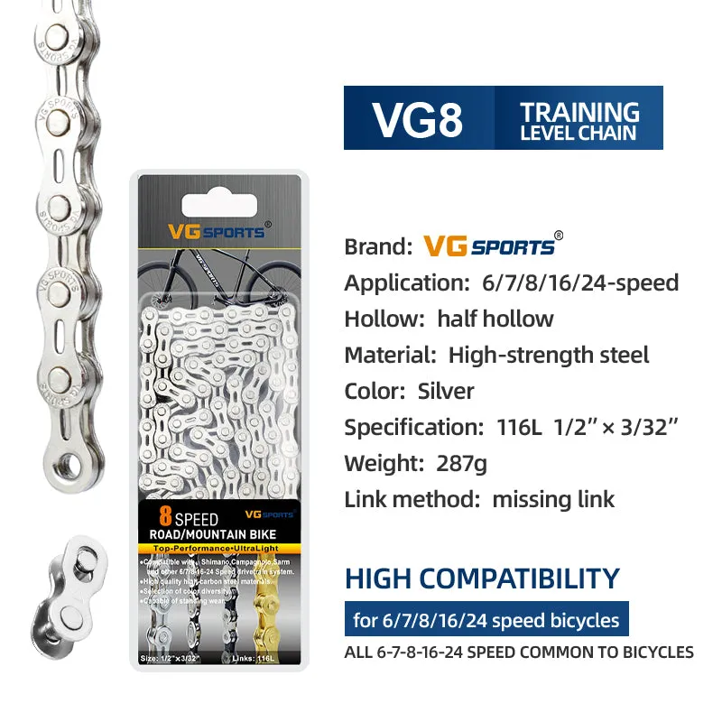 VG Sports Silver 8/9/10/11/12 Speed Bicycle Chain