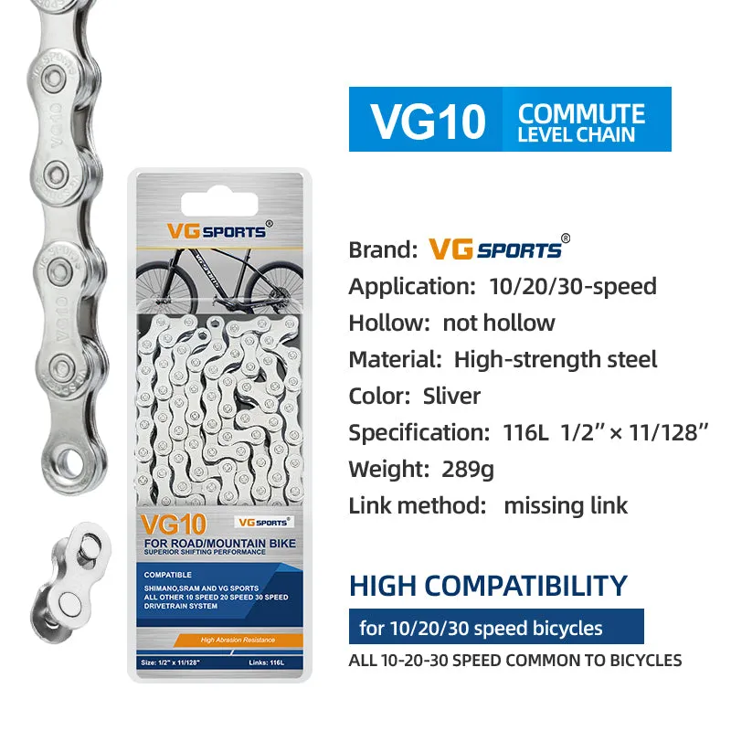 VG Sports Silver 8/9/10/11/12 Speed Bicycle Chain