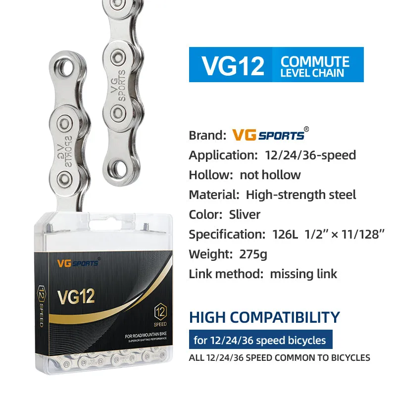 VG Sports Silver 8/9/10/11/12 Speed Bicycle Chain