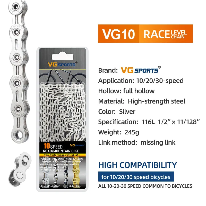 VG Sports Silver 8/9/10/11/12 Speed Bicycle Chain