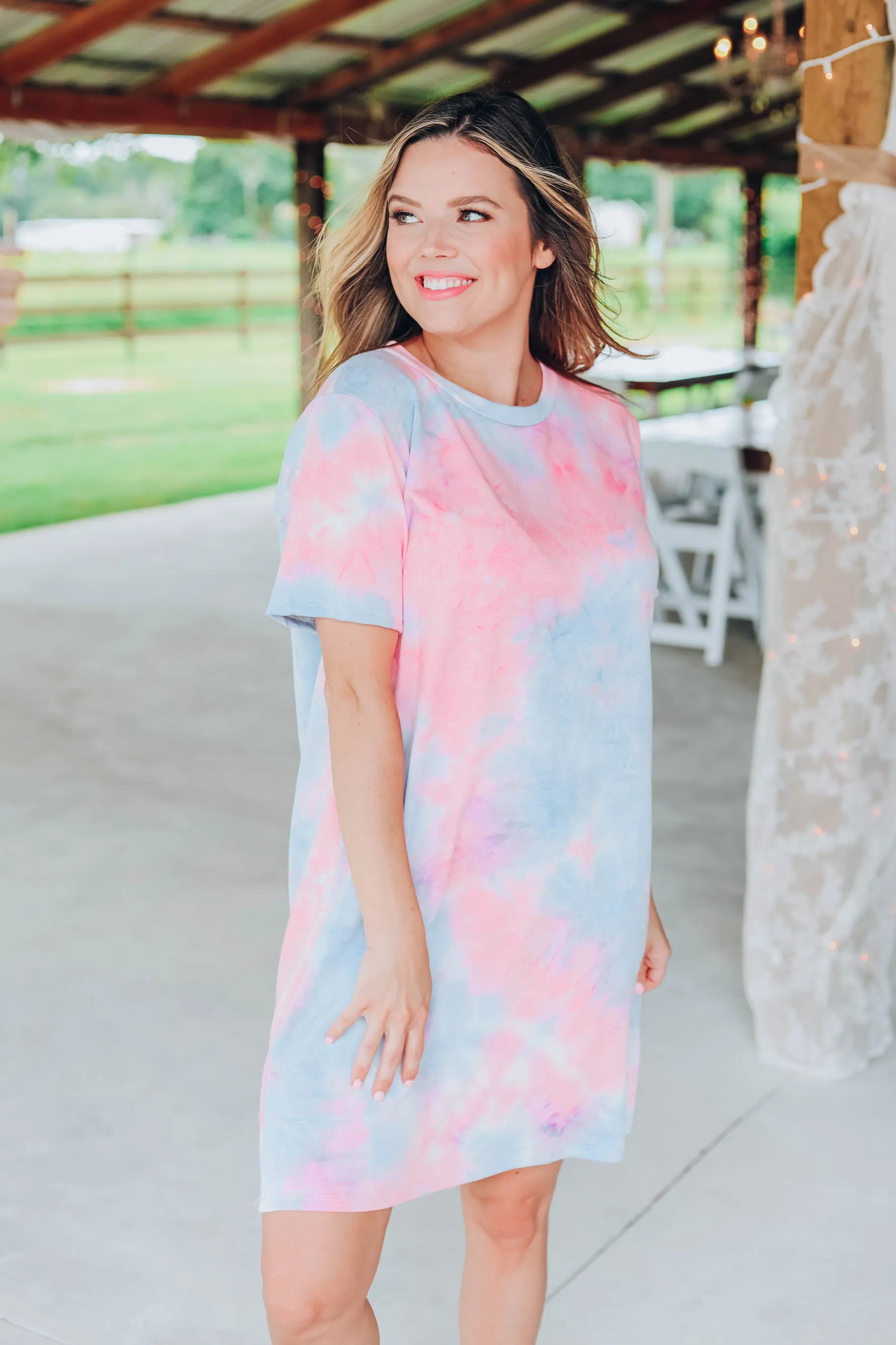 Vibrant Tie Dye T-Shirt Dress - Blue/Multi