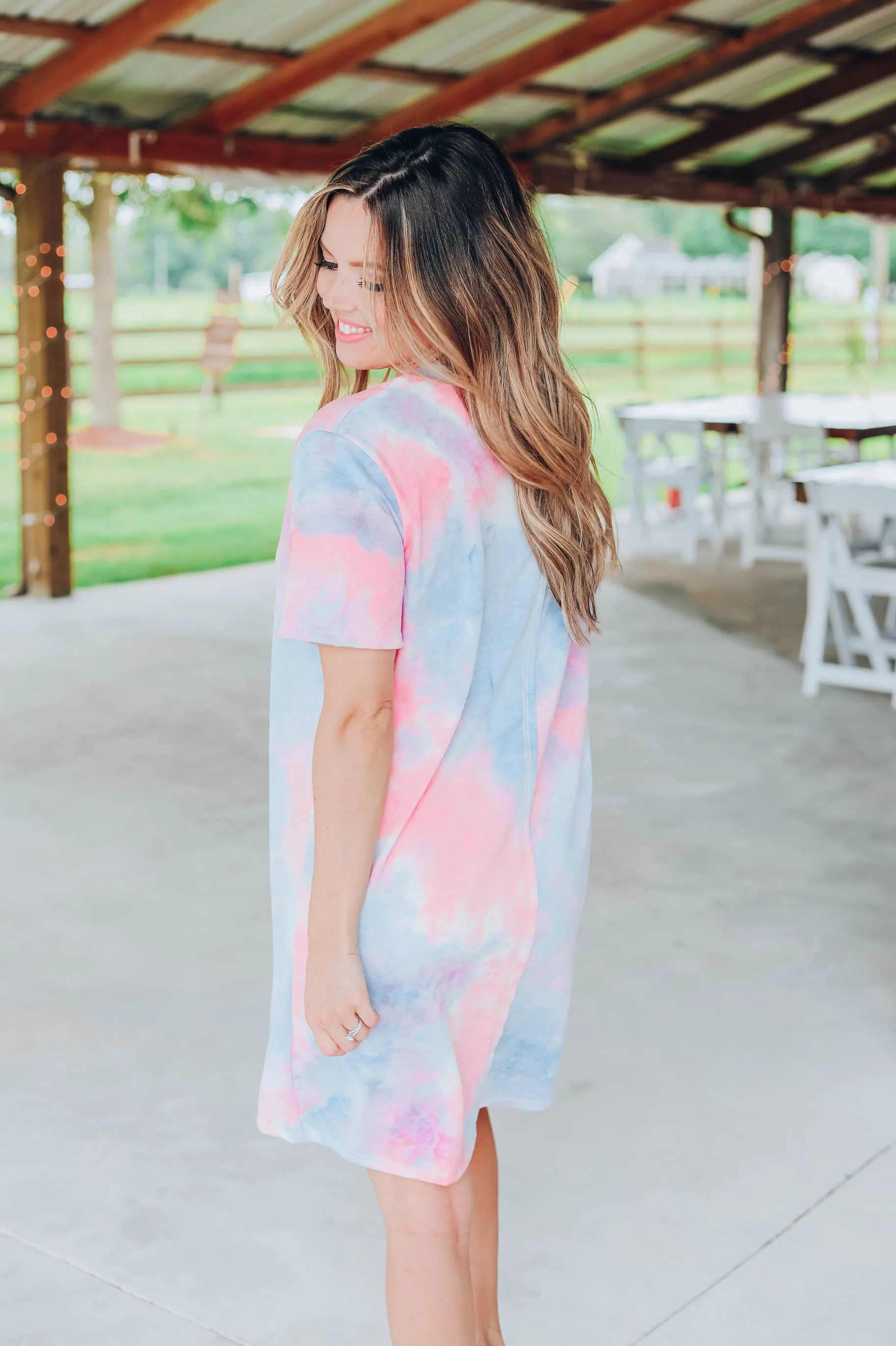 Vibrant Tie Dye T-Shirt Dress - Blue/Multi