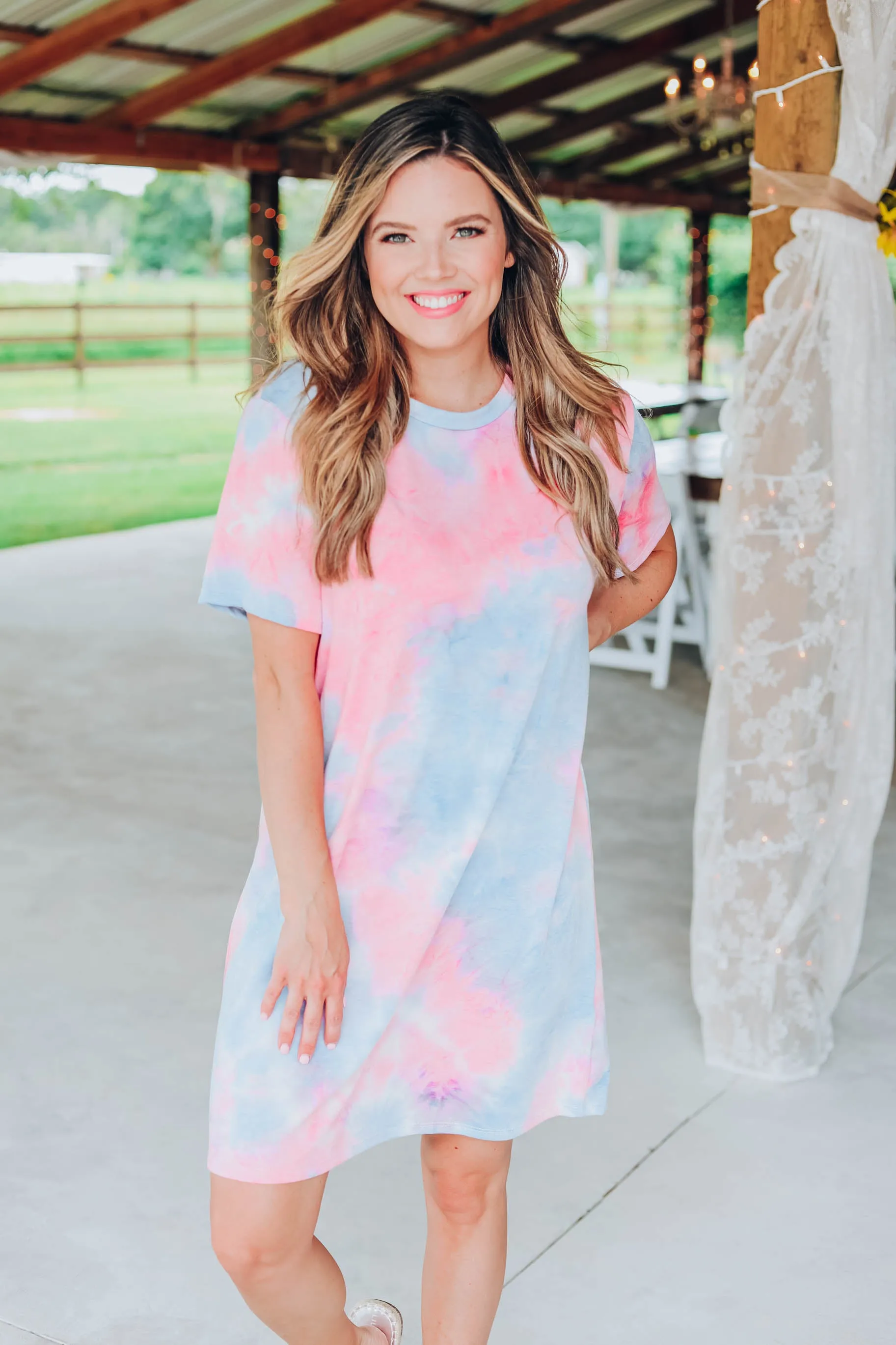 Vibrant Tie Dye T-Shirt Dress - Blue/Multi