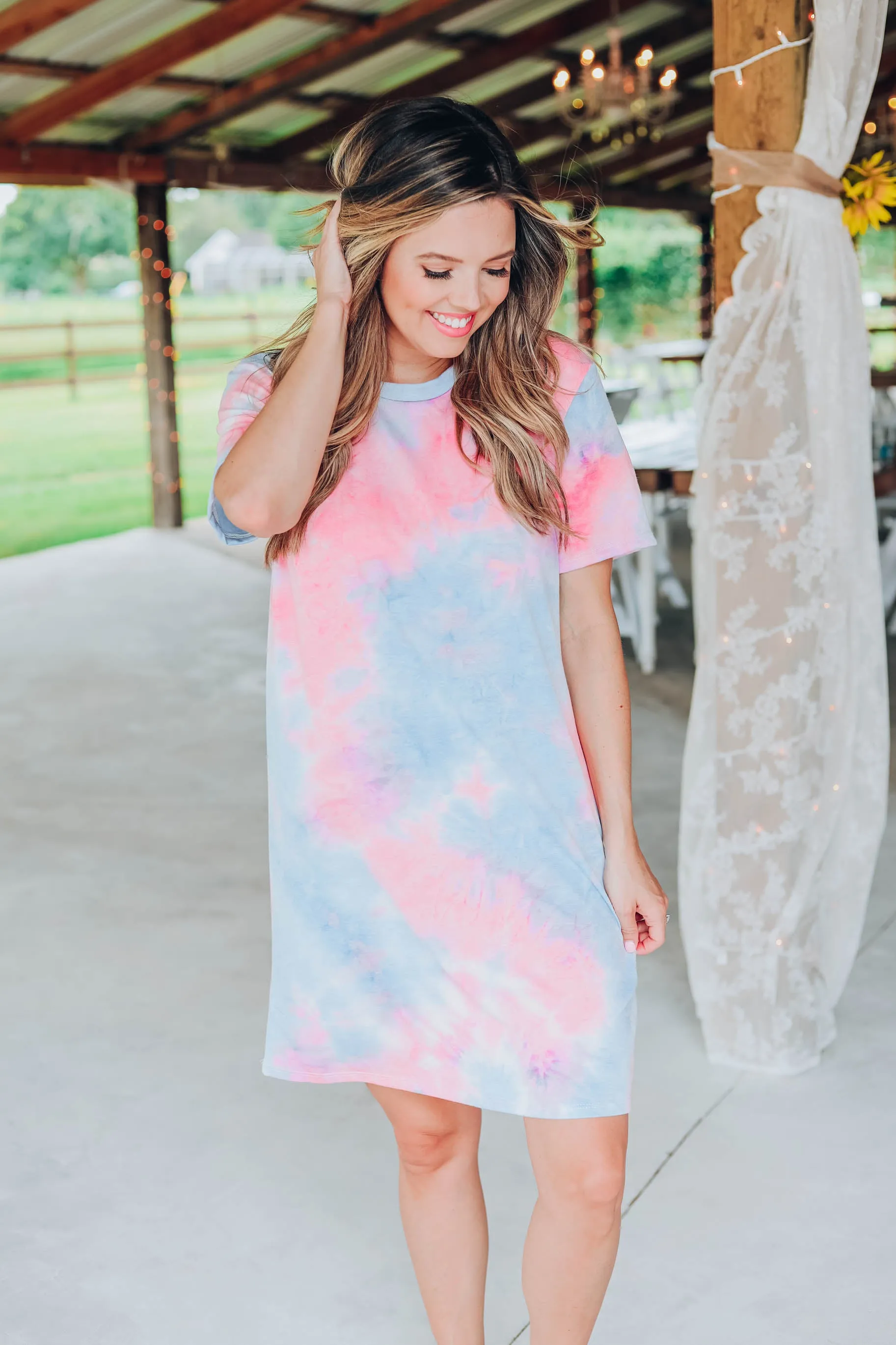 Vibrant Tie Dye T-Shirt Dress - Blue/Multi