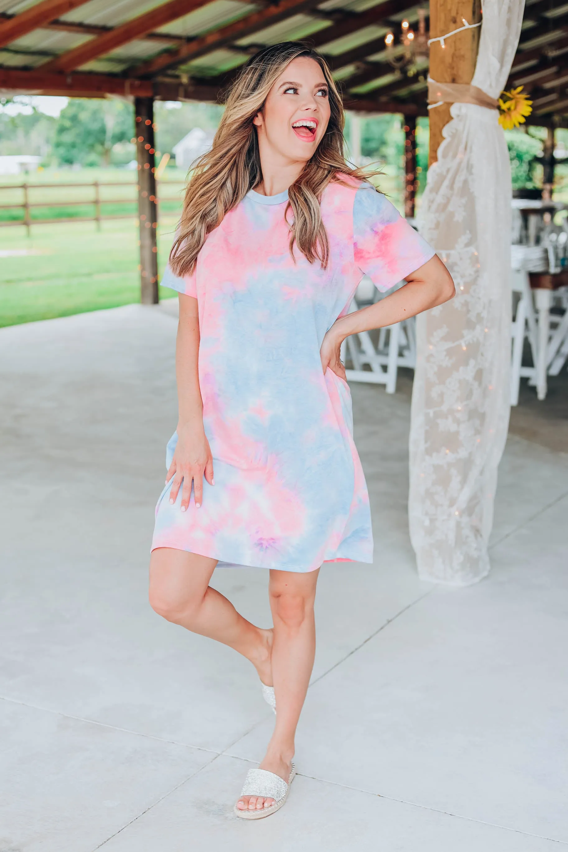 Vibrant Tie Dye T-Shirt Dress - Blue/Multi