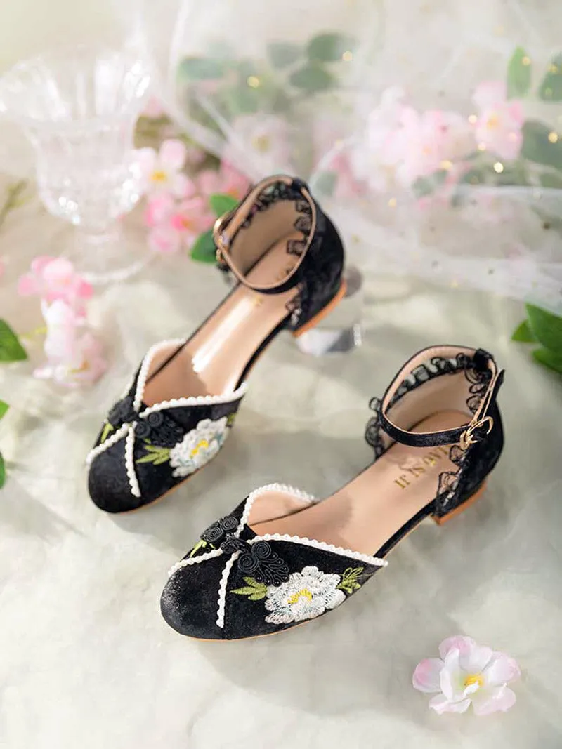 Vintage Chinese Style Embroidered Buckle Mary Jane Shoes