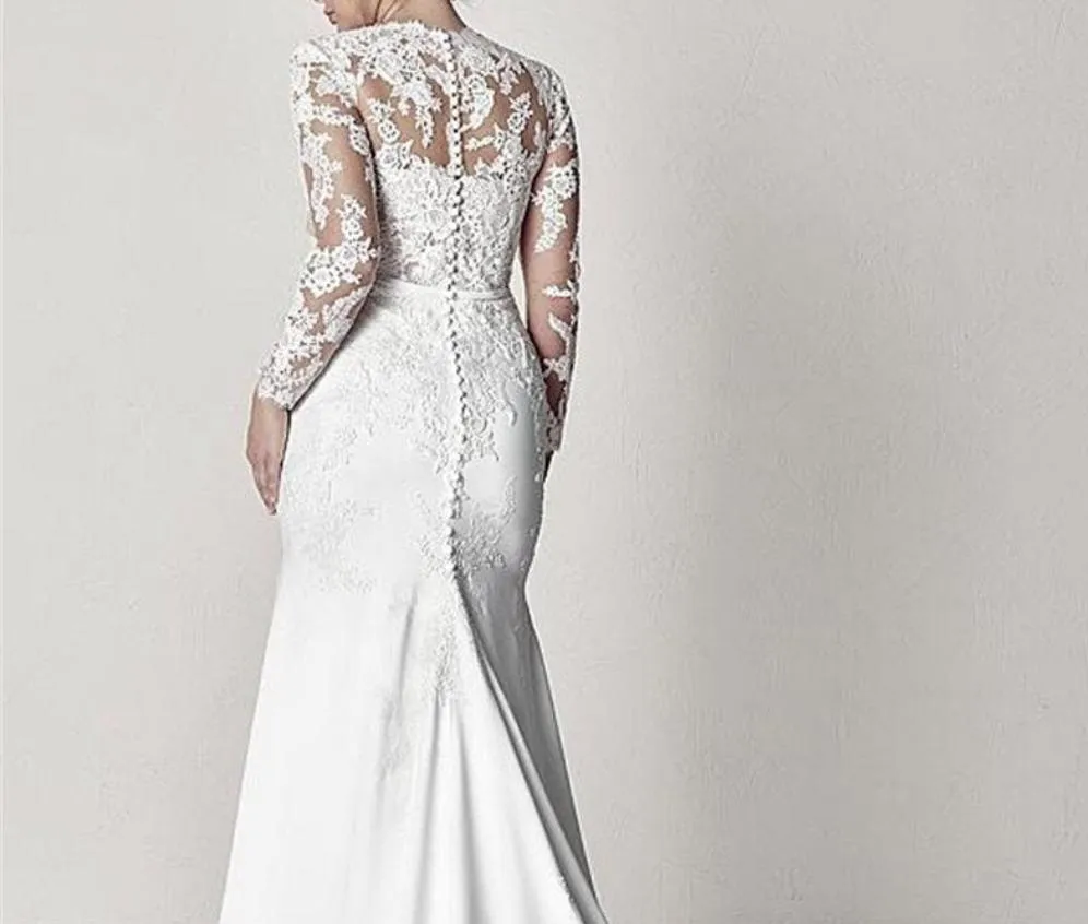 Vintage V Neck Long Mermaid Bridal Gown