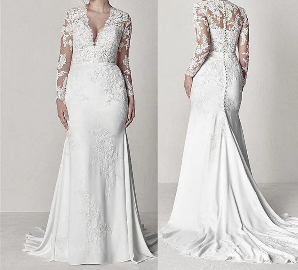 Vintage V Neck Long Mermaid Bridal Gown