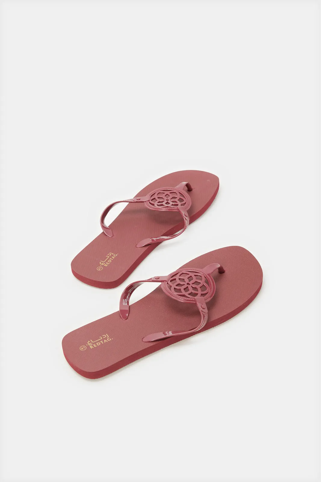 Women Burgundy Cut Out Flip Flop