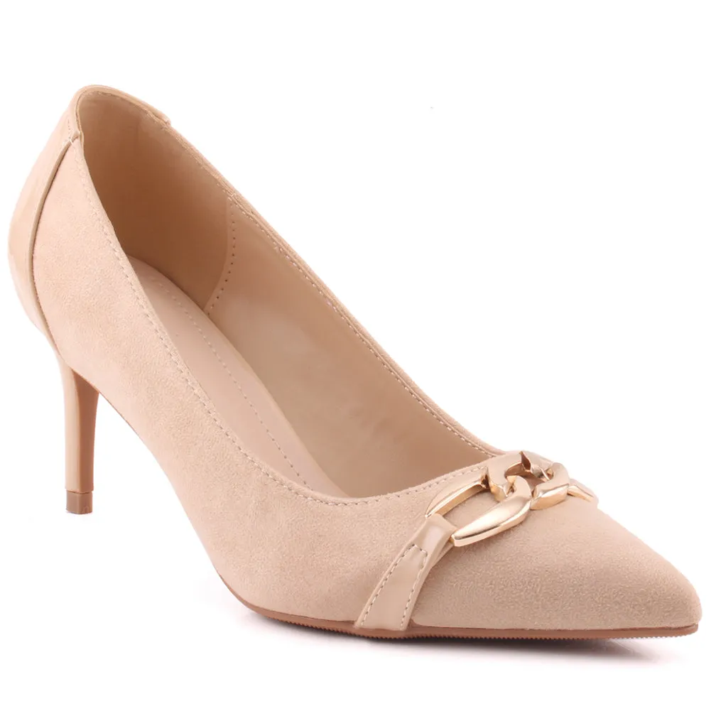 Women "ROMILY" Suede Platform Chain Buckle Patent  Stiletto Court Shoes