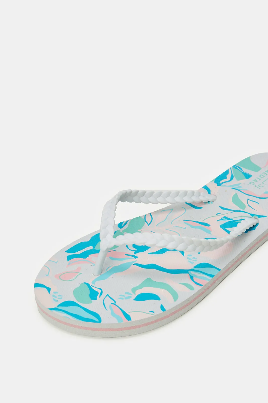 Women White Plait Upper Flip Flops