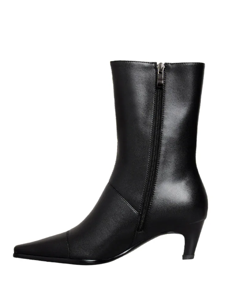 Women's Chunky Heel Pointed Toe PU Leather Solid Color Boots