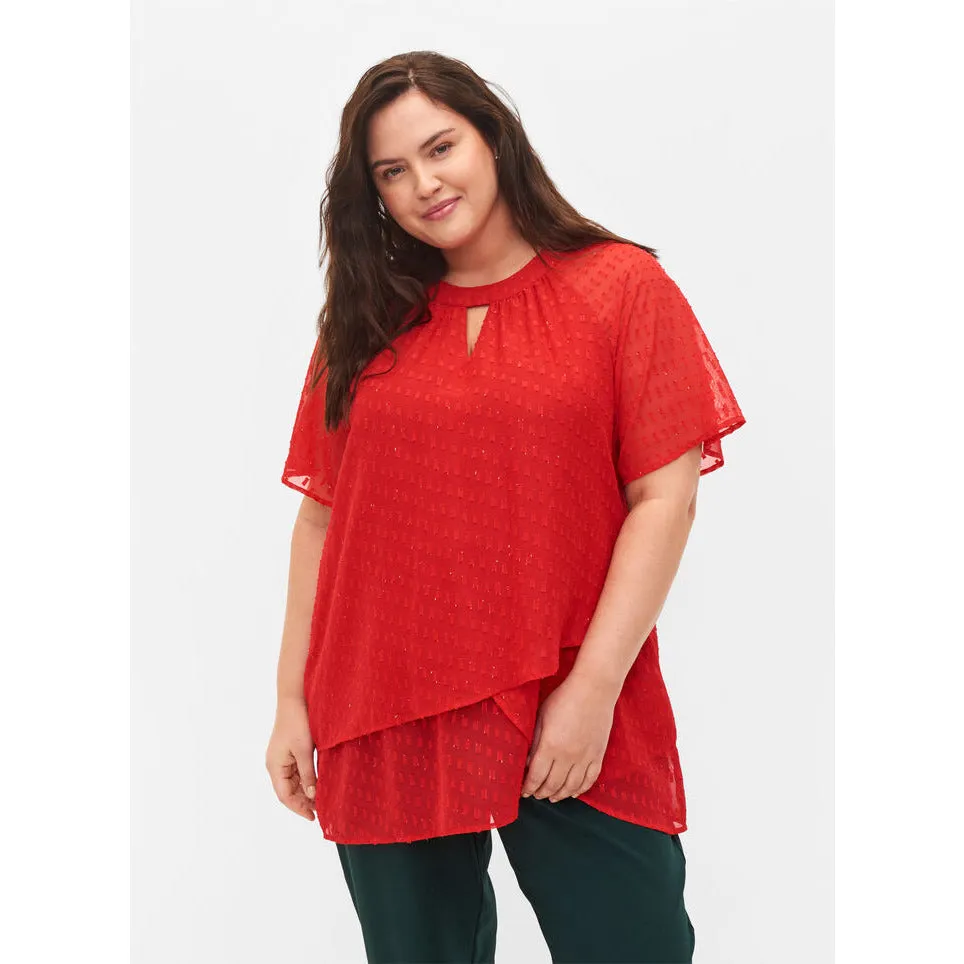 Zizzi Patterned Chiffon Blouse in Red